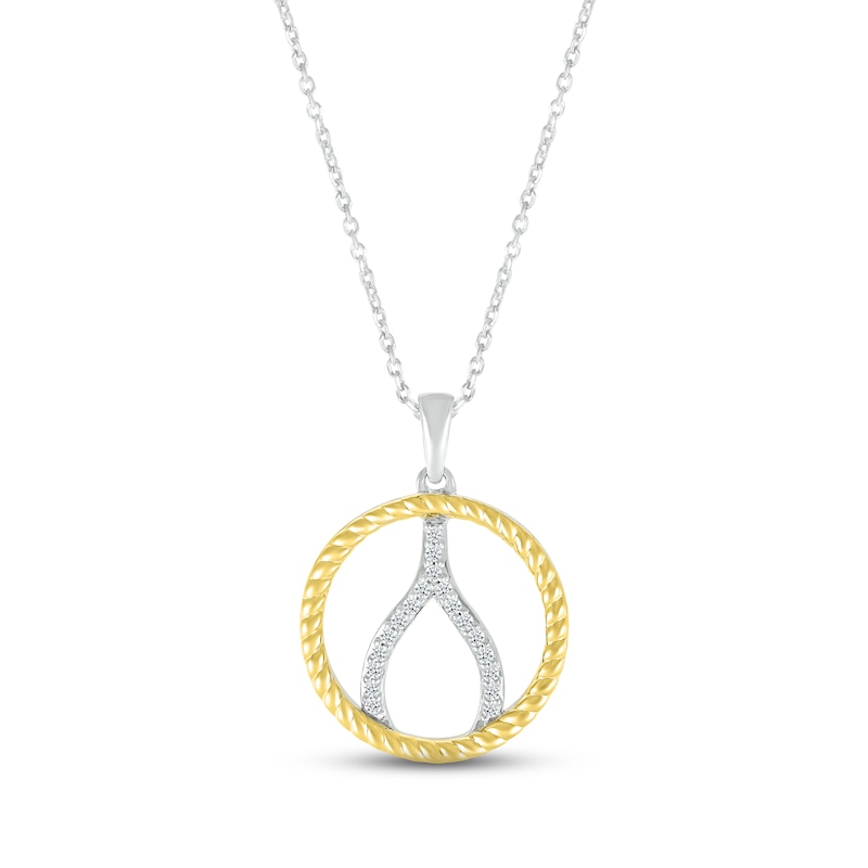 Main Image 1 of Diamond Wishbone Necklace 1/10 ct tw Round-cut Sterling Silver & 10K Yellow Gold 18&quot;