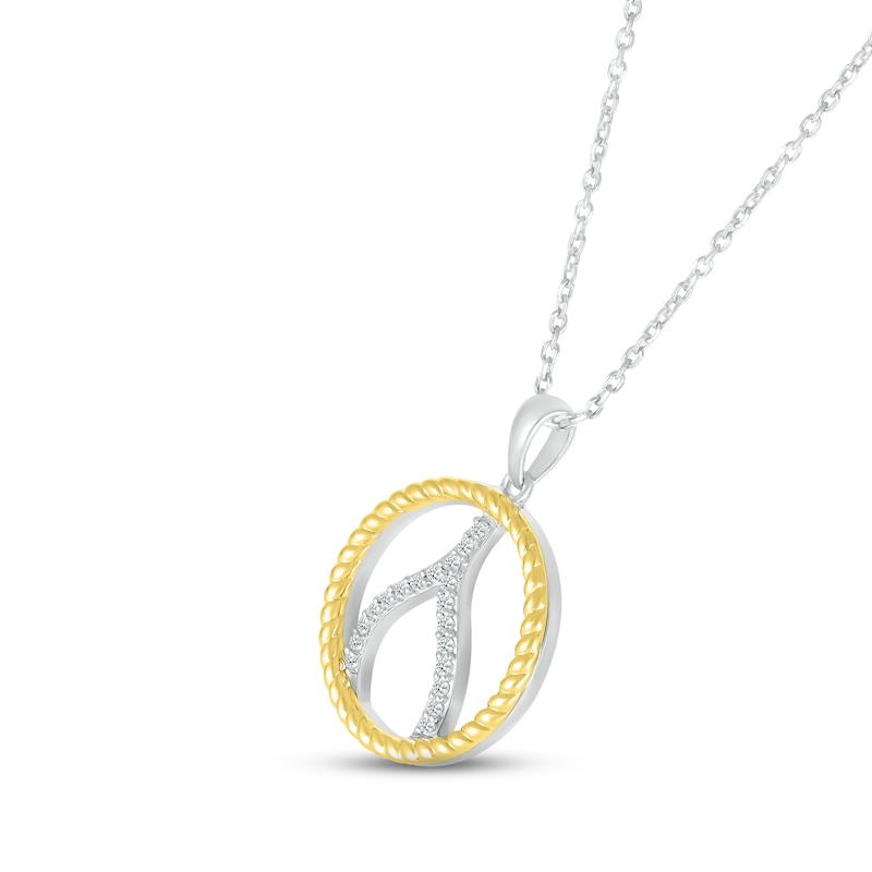 Main Image 2 of Diamond Wishbone Necklace 1/10 ct tw Round-cut Sterling Silver & 10K Yellow Gold 18&quot;