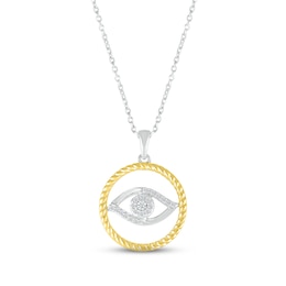 Diamond Evil Eye Necklace 1/10 ct tw Round-cut Sterling Silver & 10K Yellow Gold 18&quot;