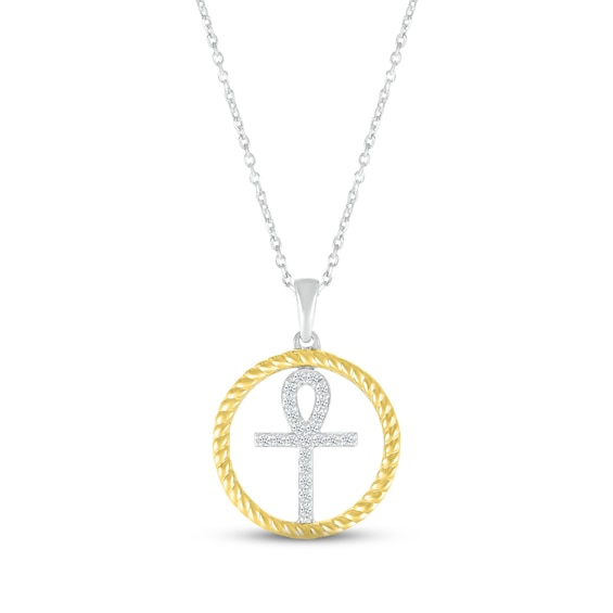 Diamond Ankh Necklace 1/10 ct tw Round-cut Sterling Silver & 10K Yellow Gold 18"