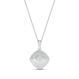 Diamond Cushion Necklace Sterling Silver 18&quot;
