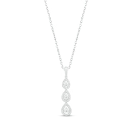 Diamond Three-Stone Pear Drop Necklace Sterling Silver 18&quot;