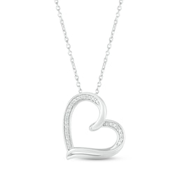 Diamond Tilted Heart Necklace Sterling Silver 18&quot;