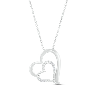 Diamond Tilted Heart Necklace, Silver or White Gold | Jewelry by Johan