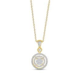 Multi-Diamond Double Halo Necklace 1/5 ct tw Round-cut 10K Yellow Gold 18&quot;