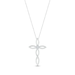 Diamond Twist Cross Necklace 1/20 ct tw Round-cut Sterling Silver 18&quot;