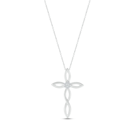 Diamond Twist Cross Necklace 1/20 ct tw Round-cut Sterling Silver 18"