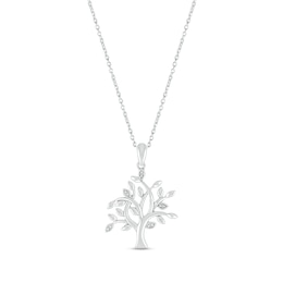 Diamond Family Tree Necklace Sterling Silver 18&quot;