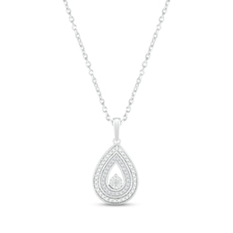 Diamond Teardrop Necklace 1/20 ct tw Round-cut Sterling Silver 18&quot;