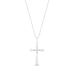 Diamond Cross Necklace 1/20 ct tw Round-cut Sterling Silver 18&quot;