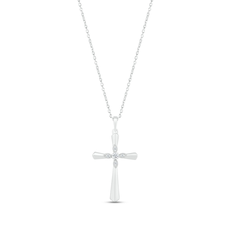 Diamond Cross Necklace 1/20 ct tw Round-cut Sterling Silver 18