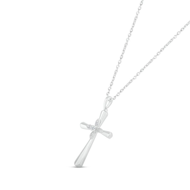 Diamond Cross Necklace 1/20 ct tw Round-cut Sterling Silver 18