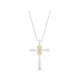 Diamond Cross Infinity Necklace 1/20 ct tw Sterling Silver & 10K Yellow Gold 18&quot;