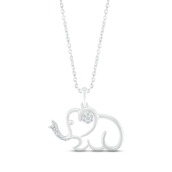 Diamond Elephant Necklace 1/15 ct tw Round-cut Sterling Silver 18"