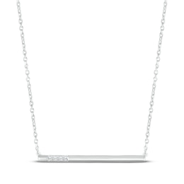 Diamond Three-Stone Bar Necklace Sterling Silver 18&quot;