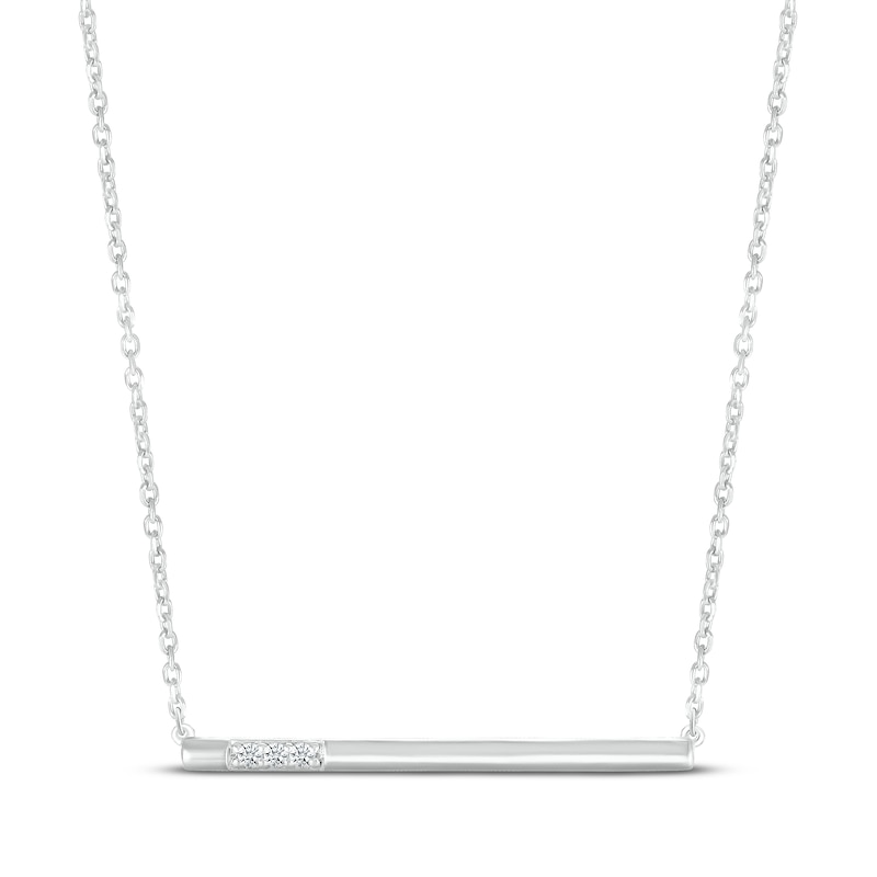 Main Image 1 of Diamond Three-Stone Bar Necklace Sterling Silver 18&quot;