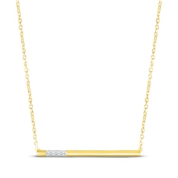 Diamond Three-Stone Bar Necklace 10K Yellow Gold 18&quot;