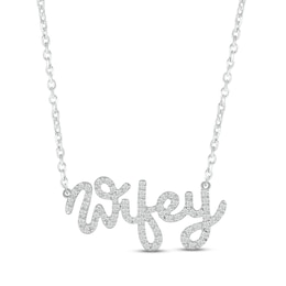 Diamond &quot;Wifey&quot; Necklace 1/8 ct tw Round-cut 10K White Gold 18&quot;