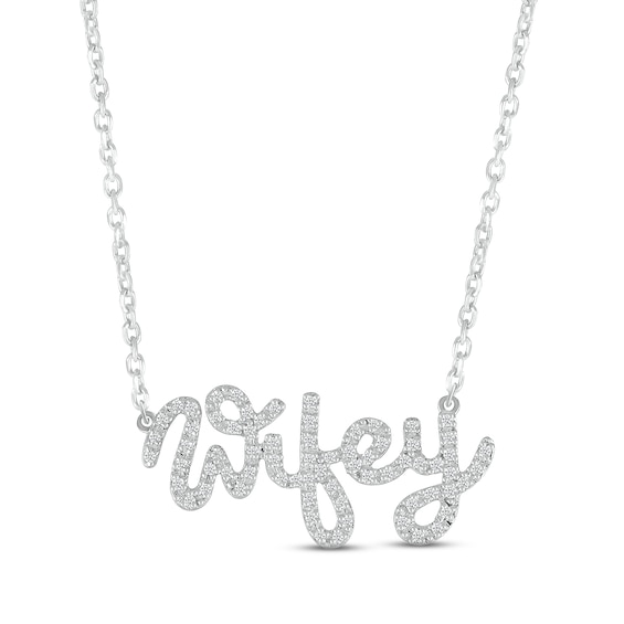 Diamond "Wifey" Necklace 1/8 ct tw Round-cut Sterling Silver 18"