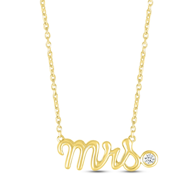 Main Image 1 of Diamond &quot;Mrs.&quot; Script Necklace 10K Yellow Gold 18&quot;