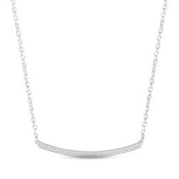 Diamond Curved Bar Necklace 1/10 ct tw Round-cut Sterling Silver 18&quot;