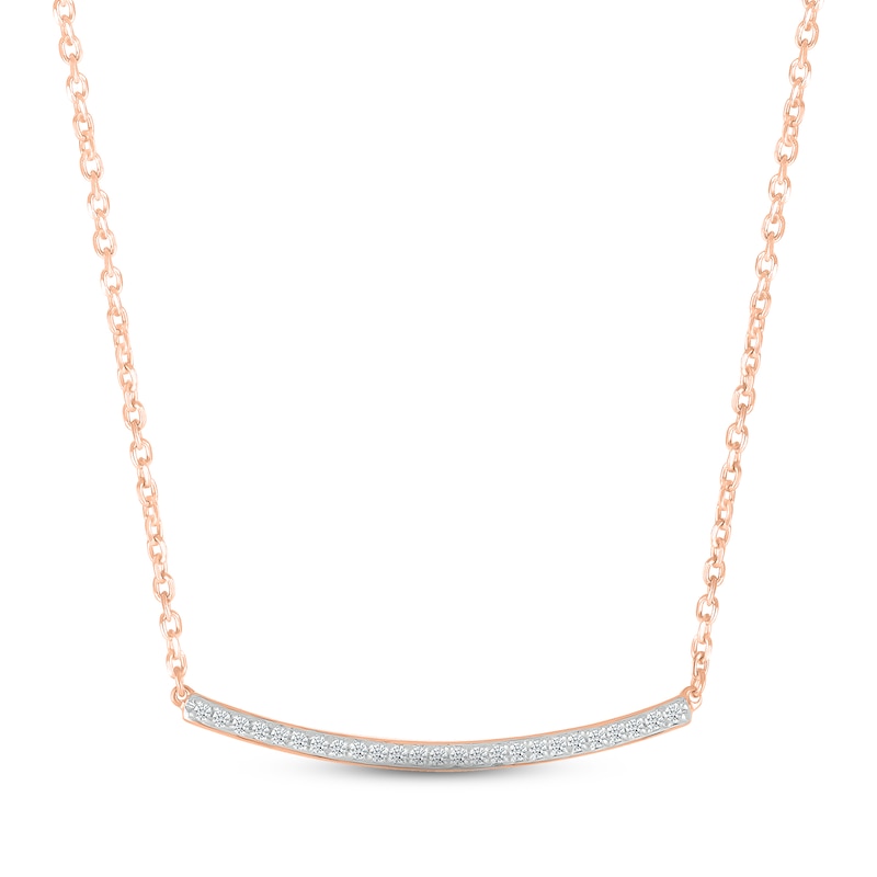 Main Image 1 of Diamond Curved Bar Necklace 1/10 ct tw Round-cut 10K Rose Gold 18&quot;