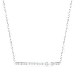 Diamond Bar Necklace 1/10 ct tw Baguette & Round-cut 10K White Gold 18&quot;