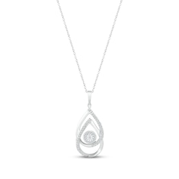 Diamond Double Teardrop Necklace 1/10 ct tw Round-cut Sterling Silver 18&quot;