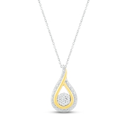 Diamond Teardrop Necklace 1/10 ct tw Round-cut Sterling Silver & 10K Yellow Gold 18&quot;