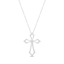 Diamond Pointed Cross Necklace 1/10 ct tw Round-cut Sterling Silver 18&quot;