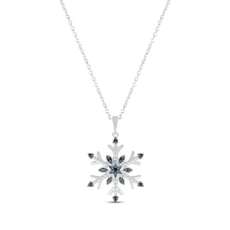 Black Diamond Snowflake Necklace 1/10 ct tw Round-cut Sterling Silver 18&quot;