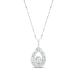 Diamond Teardrop Necklace 1/6 ct tw Round-cut Sterling Silver 18&quot;