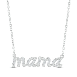 Diamond &quot;Mama&quot; Necklace 1/10 ct tw Round-cut Sterling Silver 18&quot;