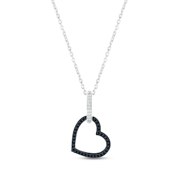 Black & White Diamond Sideways Heart Necklace 1/8 ct tw Round-cut Sterling Silver 18&quot;