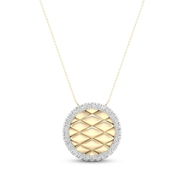 Diamond Edge Quilted Circle Necklace 1/5 ct tw Round-cut 10K Yellow Gold 18&quot;