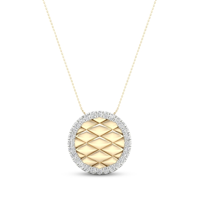 Main Image 1 of Diamond Edge Quilted Circle Necklace 1/5 ct tw Round-cut 10K Yellow Gold 18&quot;