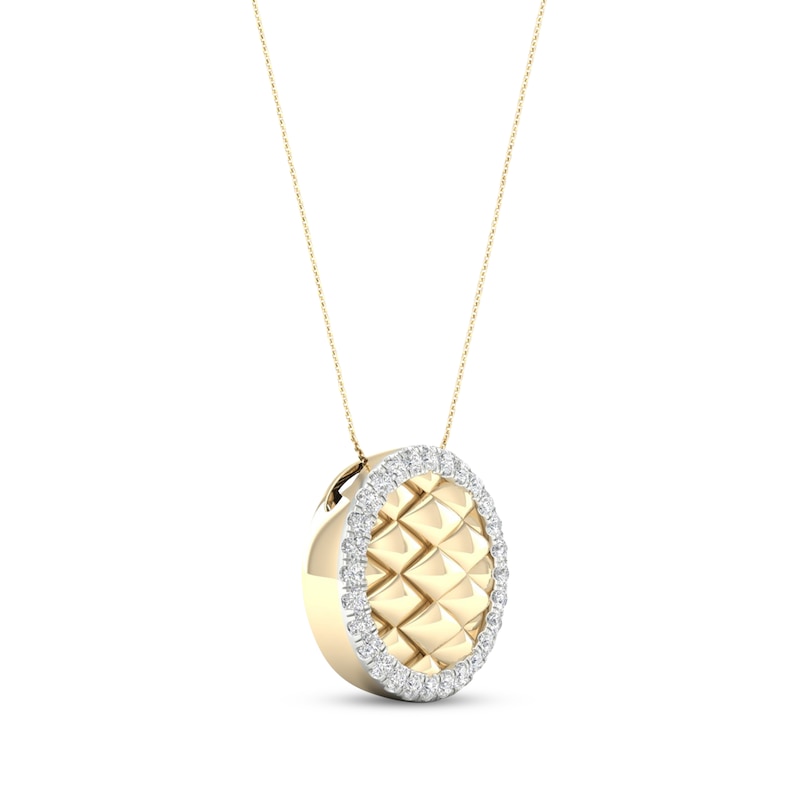 Main Image 2 of Diamond Edge Quilted Circle Necklace 1/5 ct tw Round-cut 10K Yellow Gold 18&quot;