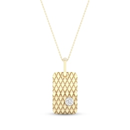 Diamond Solitaire Bezel Quilted Dog Tag Necklace 1/4 ct tw Round-cut 10K Yellow Gold 18&quot;