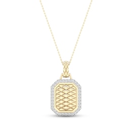 Diamond Edge Quilted Octagon Necklace 1/4 ct tw Round-cut 10K Yellow Gold 18&quot;