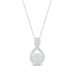 Diamond Flower Twist Necklace 1/4 ct tw Round-cut Sterling Silver 18&quot;