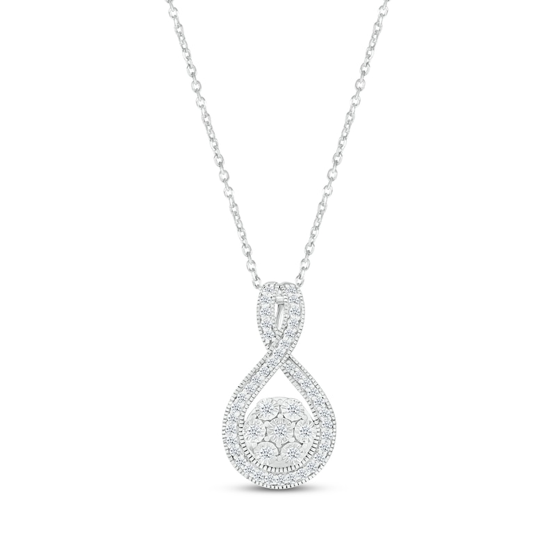 Diamond Flower Locket Necklace 1/4 ct tw Round-cut Sterling Silver 18