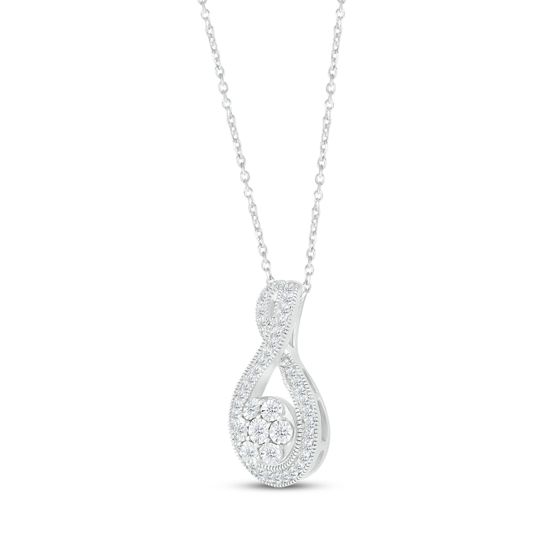 Main Image 2 of Diamond Flower Twist Necklace 1/4 ct tw Round-cut Sterling Silver 18&quot;