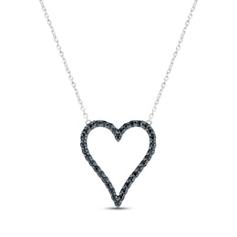 Black Diamond Heart Necklace 1/3 ct tw Round-cut Sterling Silver 18&quot;