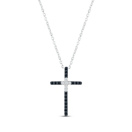 Black & White Diamond Cross Necklace 1/5 ct tw Round-cut Sterling Silver 18&quot;