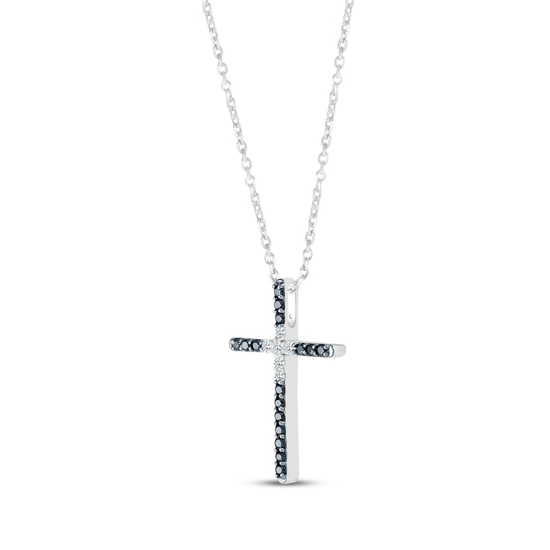 Main Image 2 of Black & White Diamond Cross Necklace 1/5 ct tw Round-cut Sterling Silver 18&quot;