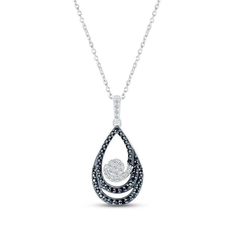 Black & White Diamond Teardrop Necklace 1/3 ct tw Round-cut Sterling ...