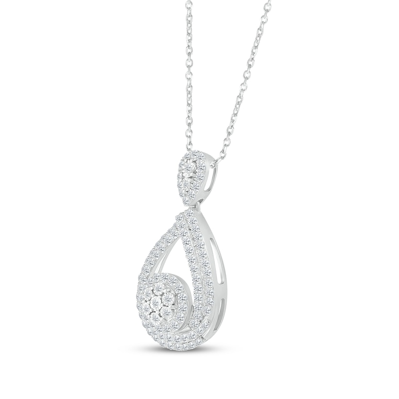 Diamond Teardrop Necklace 1 ct tw Round-cut Sterling Silver 18"