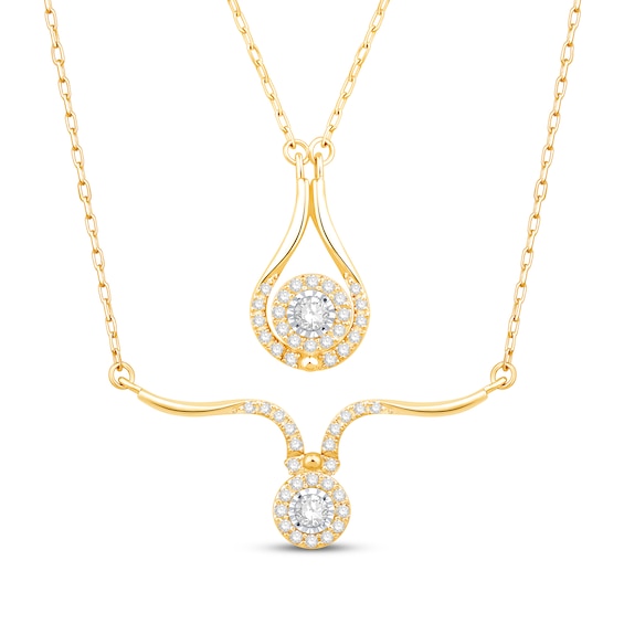 Diamond Halo Convertible Necklace 1/5 ct tw Round-cut 10K Yellow Gold 18"