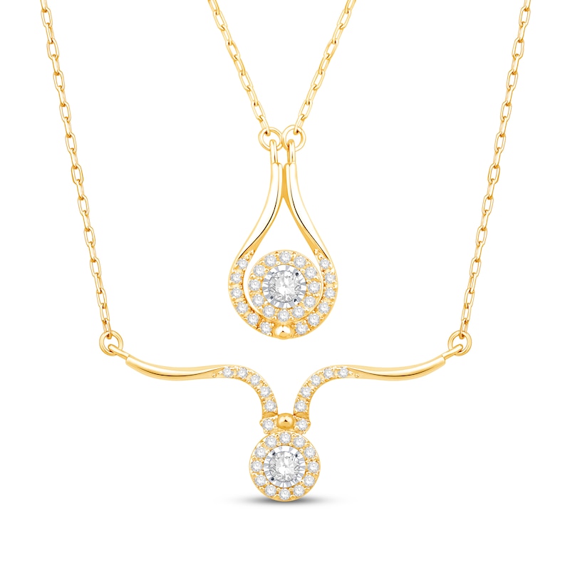 Main Image 1 of Diamond Halo Convertible Necklace 1/5 ct tw Round-cut 10K Yellow Gold 18&quot;