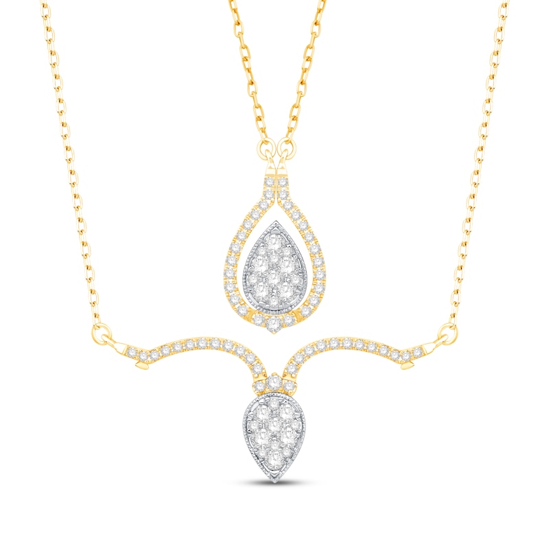 Multi-Diamond Pear Convertible Necklace 3/8 ct tw Round-cut 10K Yellow Gold 18"